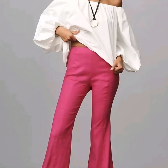 NWT Anthropologie Fuchsia Side Zip Linen Pants Sz 16 - Picture 2 of 12
